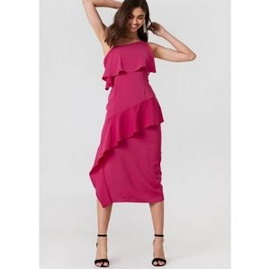 Keepsake the label asymmetrical ruffle pink midi dress